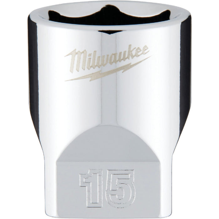 Milwaukee 1/4 In. Drive 15 mm 6-Point Shallow Metric Socket with FOUR FLAT Sides