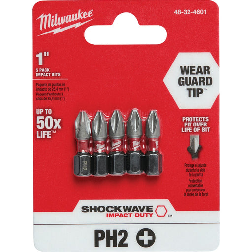 Milwaukee SHOCKWAVE #2 Phillips 1 In. Insert Impact Screwdriver Bit (5-Pack)