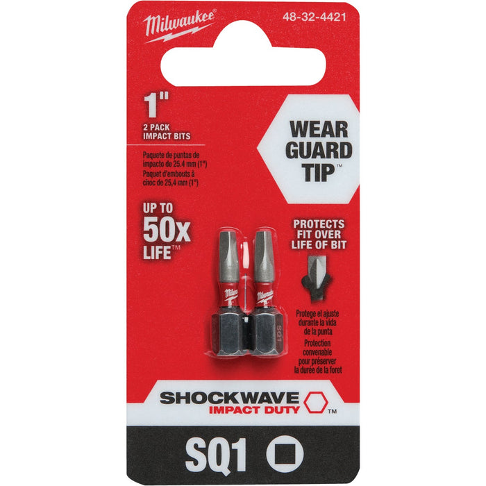 Milwaukee SHOCKWAVE #1 Square Recess 1 In. Insert Impact Screwdriver Bit (2-Pack)