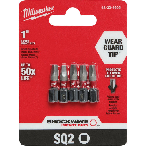 Milwaukee SHOCKWAVE #2 Square Recess 1 In. Insert Impact Screwdriver Bit (5-Pack)