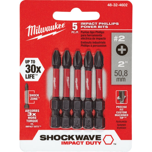 Milwaukee SHOCKWAVE #2 Phillips 2 In. Power Impact Screwdriver Bit (5-Pack)