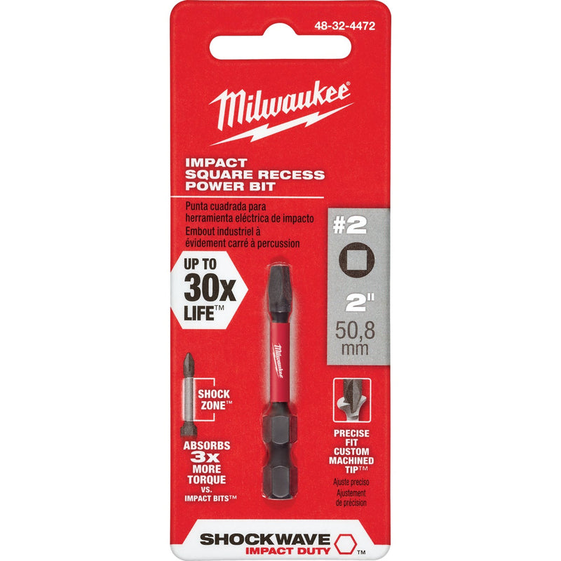 Milwaukee SHOCKWAVE #2 Square Recess 2 In. Power Impact Screwdriver Bit