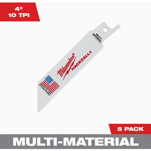 Milwaukee HACKZALL 4 In. 10 TPI Multi-Material Reciprocating Saw Blade (5-Pack)
