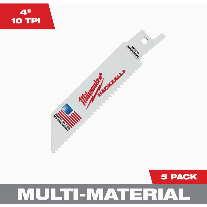 Milwaukee HACKZALL 4 In. 10 TPI Multi-Material Reciprocating Saw Blade (5-Pack)