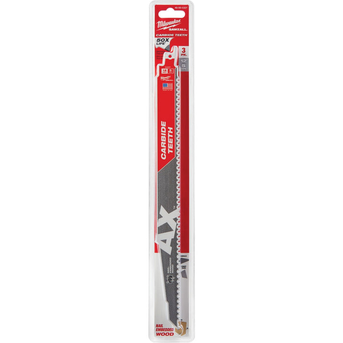 Milwaukee SAWZALL The AX 12 In. 5 TPI Wood w/Nails Demolition Reciprocating Saw Blade with Carbide Teeth (3-Pack)