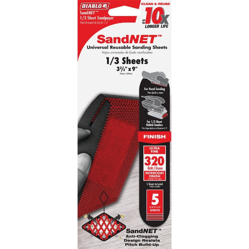 Diablo SandNet 9 In. x 3-2/3 In. 320 Grit Ultra Fine 1/3 Sheet Reusable Sandpaper (5-Pack)