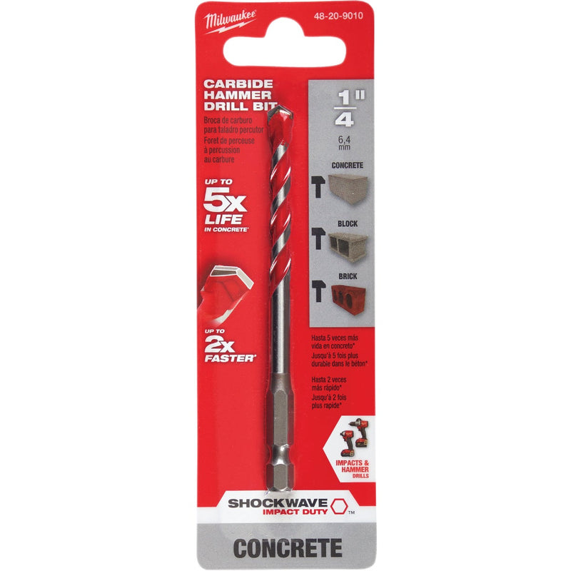 Milwaukee SHOCKWAVE 1/4 In. x 4 In. Impact Duty Masonry Carbide Hammer Drill Bit