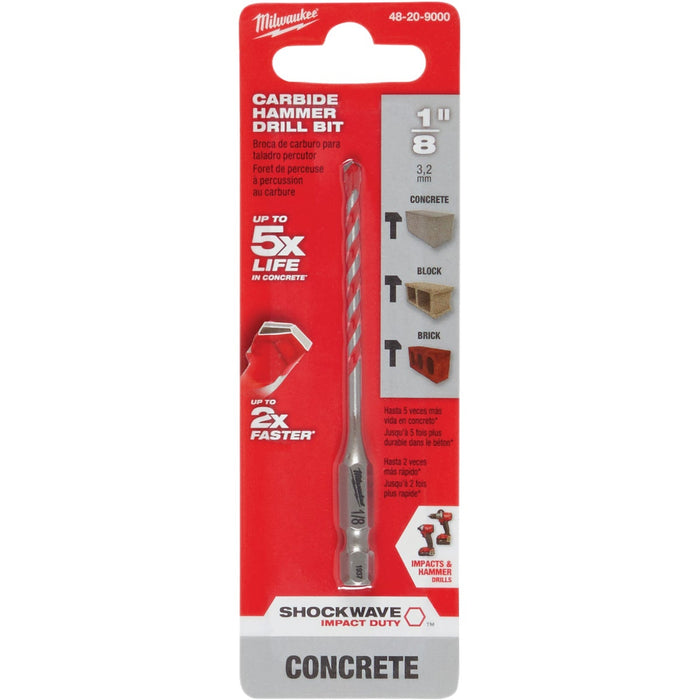 Milwaukee SHOCKWAVE 1/8 In. x 3 In. Impact Duty Masonry Carbide Hammer Drill Bit