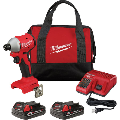 Milwaukee M18 Brushless 1/4 In. Hex Compact Cordless Impact Driver Kit with (2) 2.0 Ah Batteries & Charger