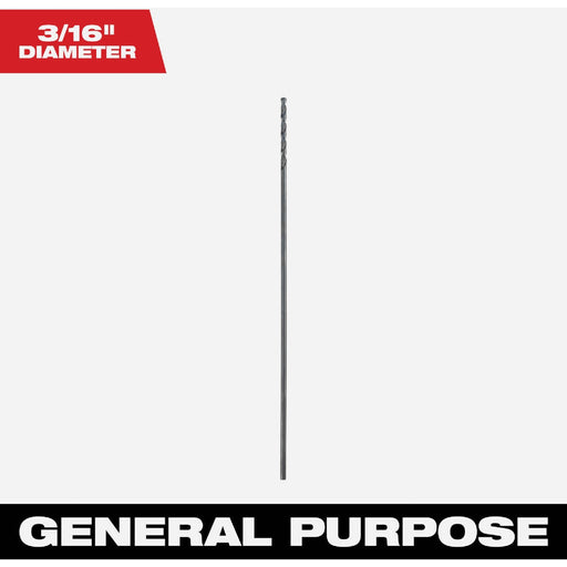 Milwaukee 3/16 In. x 12 In. Black Oxide Extended Length Drill Bit