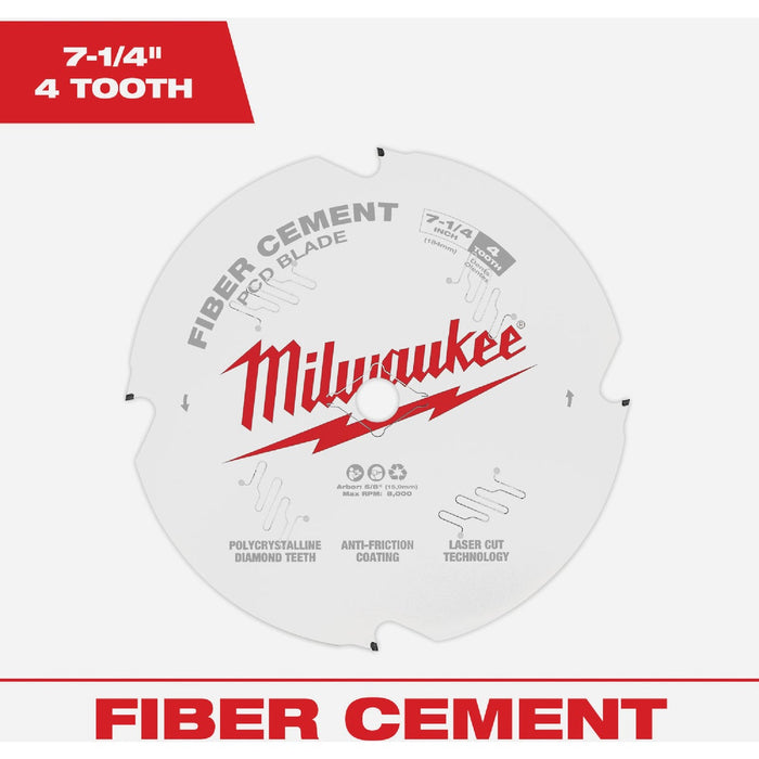 Milwaukee 7-1/4 In. 4-Tooth PCD Fiber Cement Circular Saw Blade