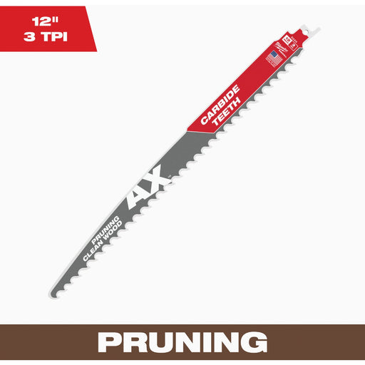 Milwaukee SAWZALL AX 12 In. 3 TPI Carbide Pruning Reciprocating Saw Blade
