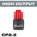 Milwaukee M12 REDLITHIUM Lithium-Ion High Output 2.5 Ah Battery Pack