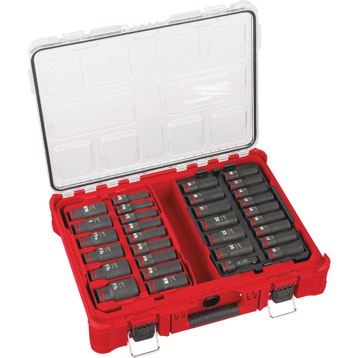 Milwaukee SHOCKWAVE Standard/Metric 1/2 In. Drive 6-Point Deep Impact Driver Set with PACKOUT Organizer (31-Piece)