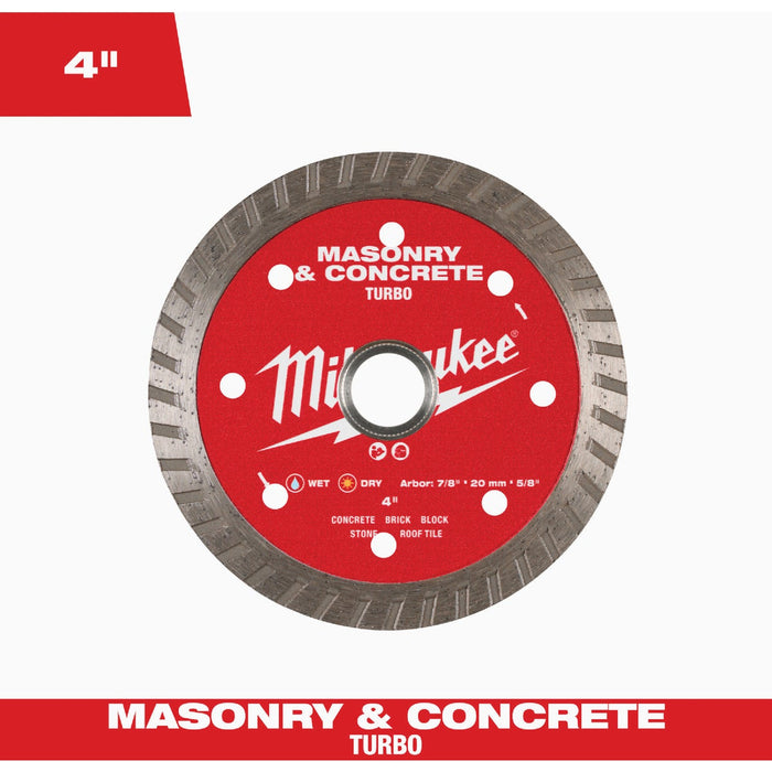 Milwaukee 4 In. Turbo Rim Masonry & Concrete Diamond Blade