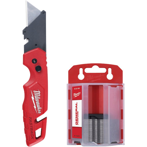 Milwaukee FASTBACK Folding Utility Knife with Storage & 50-Piece General Purpose Blades