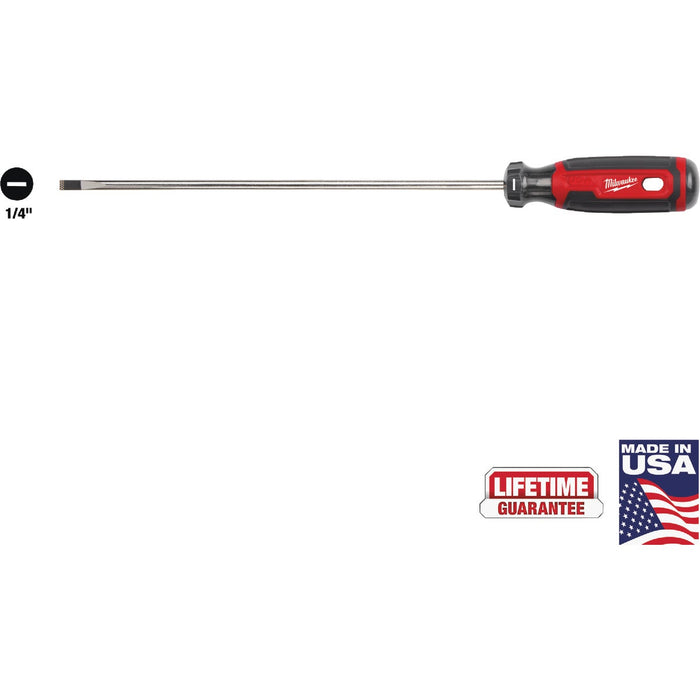 Milwaukee 1/4 In. x 10 In. Cushion Grip Cabinet Tip Slotted Screwdriver (USA)