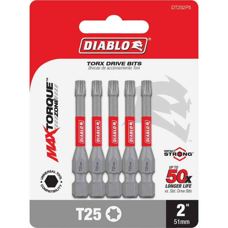 Diablo T25 TORX 2 In. Power Impact Screwdriver Bit (5-Pack)