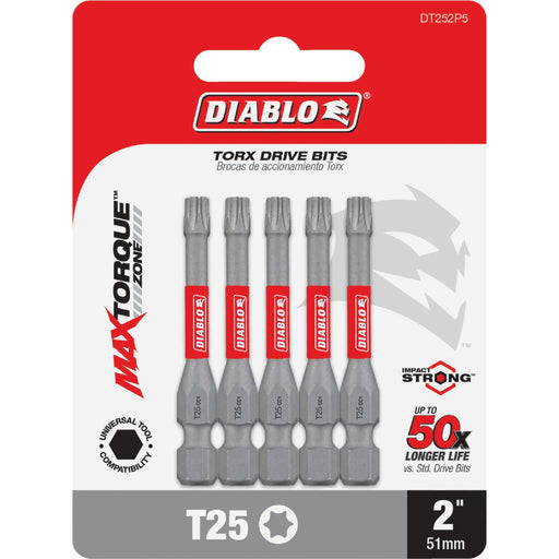 Diablo T25 TORX 2 In. Power Impact Screwdriver Bit (5-Pack)