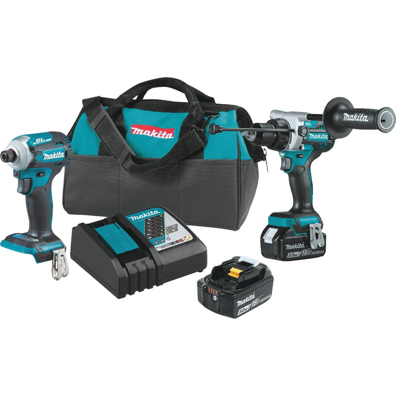 Makita 2-Tool 18 Volt LXT Lithium-Ion Brushless Hammer Drill/Driver & 4-Speed Impact Driver Cordless Tool Combo Kit