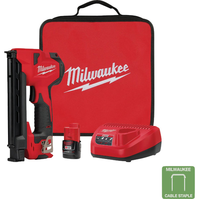 Milwaukee M12 1 In. Cordless Cable Stapler Kit with 2.0 Ah Battery & Charger