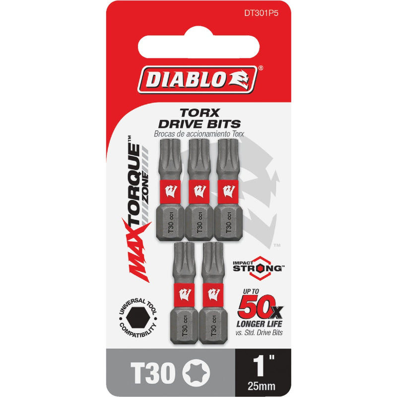 Diablo T30 TORX 1 In. Insert Impact Screwdriver Bit (5-Pack)