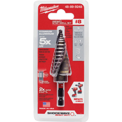 Milwaukee Shockwave Impact Duty 1/2 In. - 1 In. #8 Step Drill Bit, 9 Steps