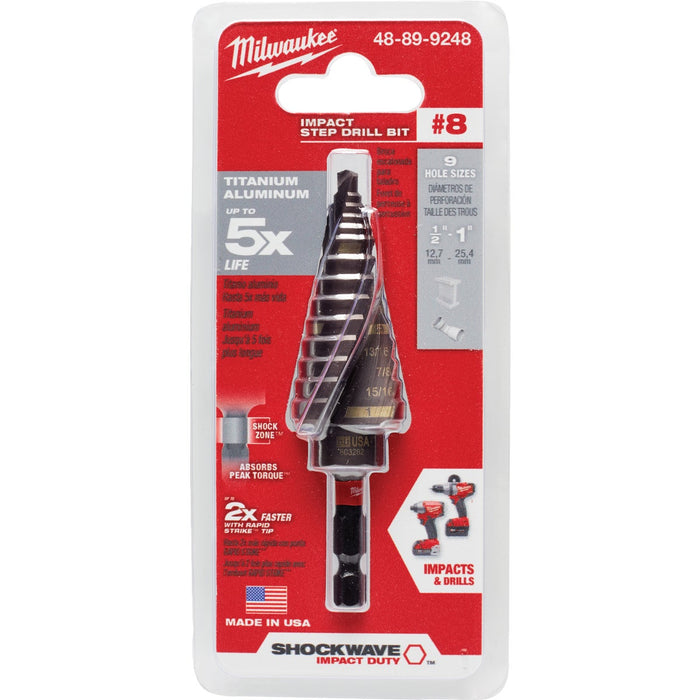 Milwaukee Shockwave Impact Duty 1/2 In. - 1 In. #8 Step Drill Bit, 9 Steps