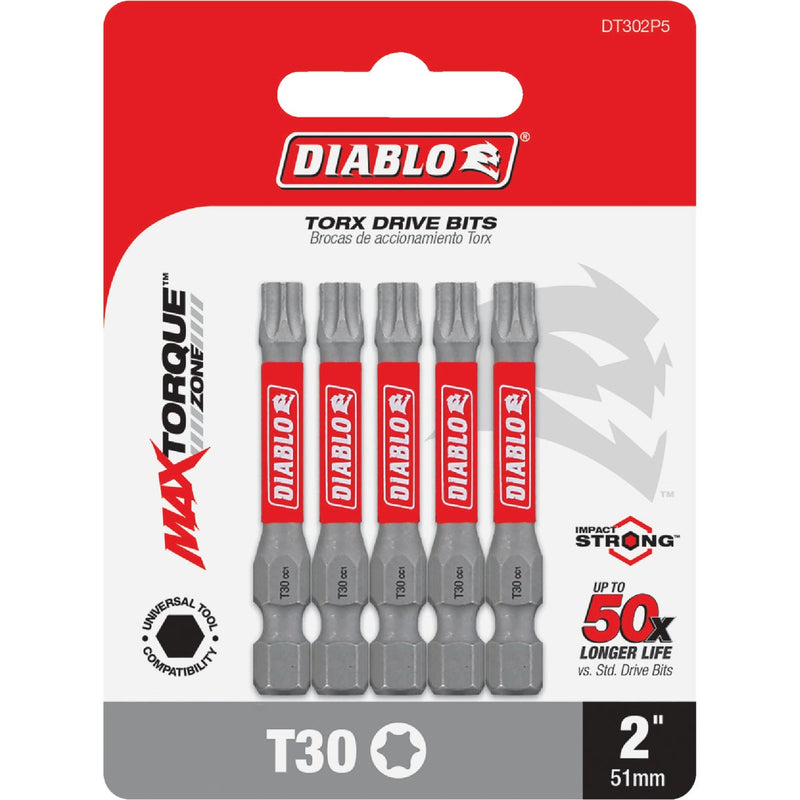 Diablo T30 TORX 2 In. Power Impact Screwdriver Bit (5-Pack)