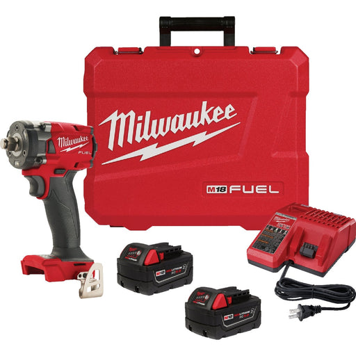 Milwaukee M18 FUEL Brushless 1/2 In. Compact Cordless Impact Wrench Kit with Friction Ring, (2) 5.0 Ah Resistant Batteries & Charger