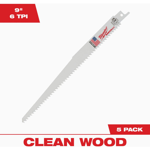 Milwaukee SAWZALL 9 In. 6 TPI Fleam Ground Reciprocating Saw Blade (5-Pack)
