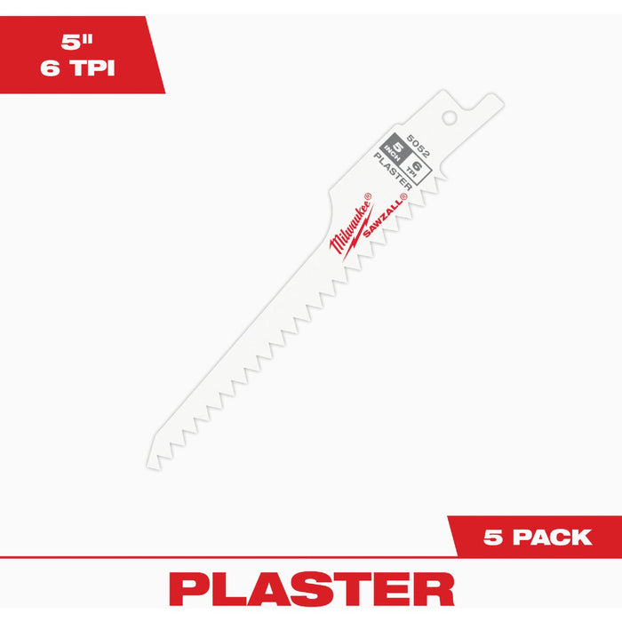 Milwaukee SAWZALL 5 In. 6 TPI Plaster Reciprocating Saw Blade (5-Pack)