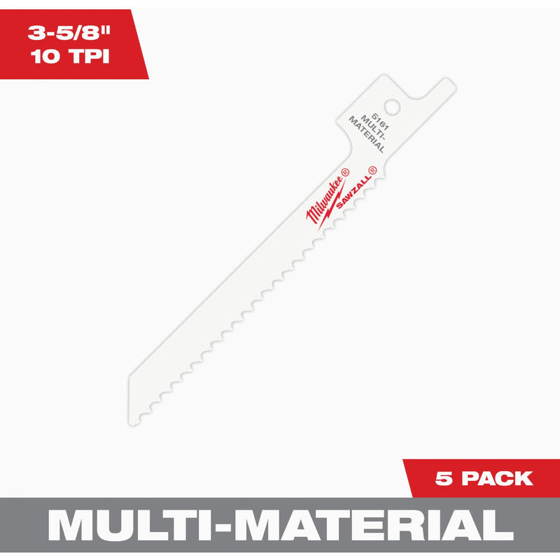 Milwaukee SAWZALL 3-5/8 In. 10 TPI Plaster Reciprocating Saw Blade (5-Pack)