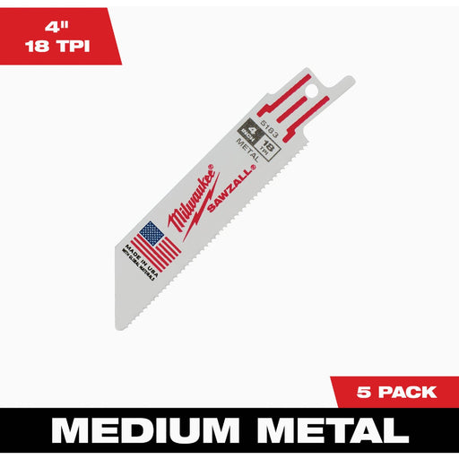 Milwaukee SAWZALL 4 In. 18 TPI Metal Reciprocating Saw Blade (5-Pack)