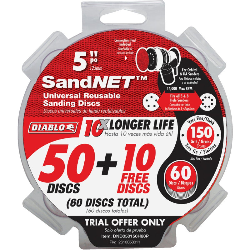 Diablo SandNet 5 In. 150 Grit Reusable Sanding Disc with Connection Pad (50-Pack)