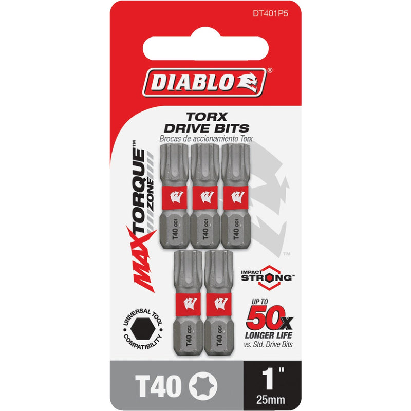 Diablo T40 TORX 1 In. Insert Impact Screwdriver Bit (5-Pack)