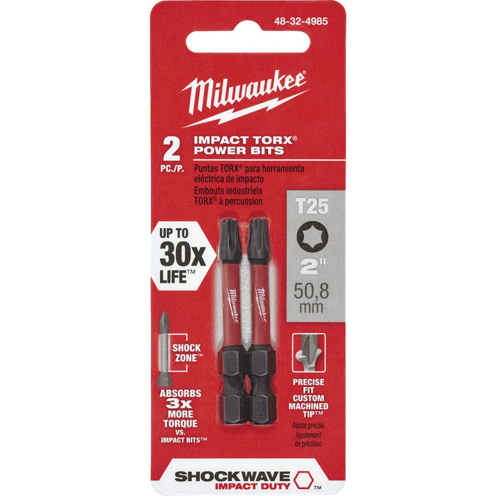 Milwaukee SHOCKWAVE T25 TORX 2 In. Power Impact Screwdriver Bit (2-Pack)