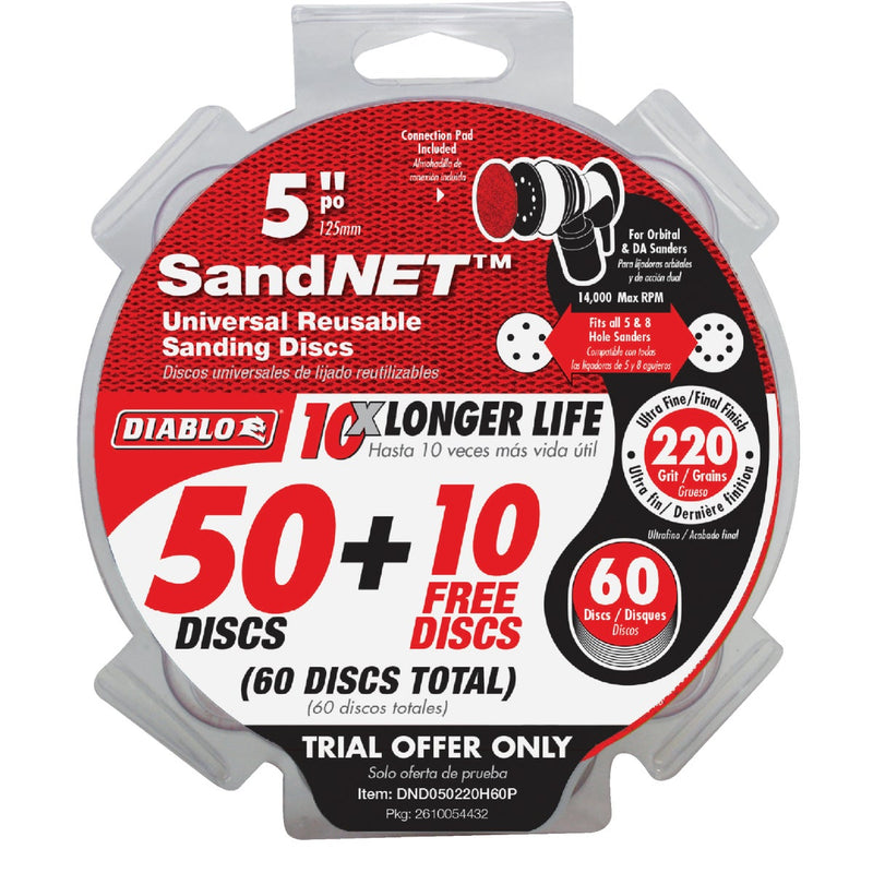 Diablo SandNet 5 In. 220 Grit Reusable Sanding Disc with Connection Pad (50-Pack)