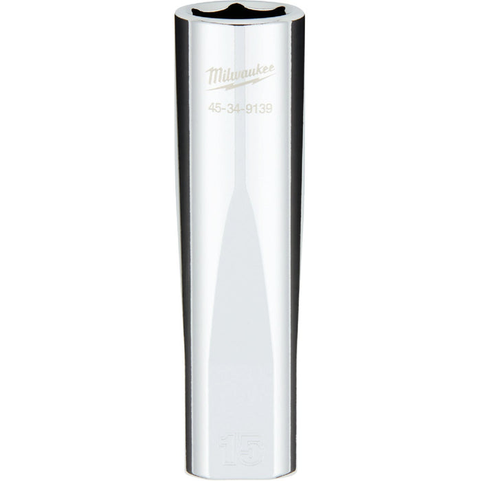 Milwaukee 1/2 In. Drive 15 mm 6-Point Deep Metric Socket with FOUR FLAT Sides