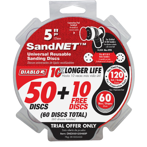Diablo SandNet 5 In. 120 Grit Reusable Sanding Disc with Connection Pad (50-Pack)