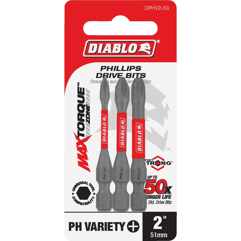 Diablo 3-Piece Phillips 2 In. Impact Screwdriver Bit Set