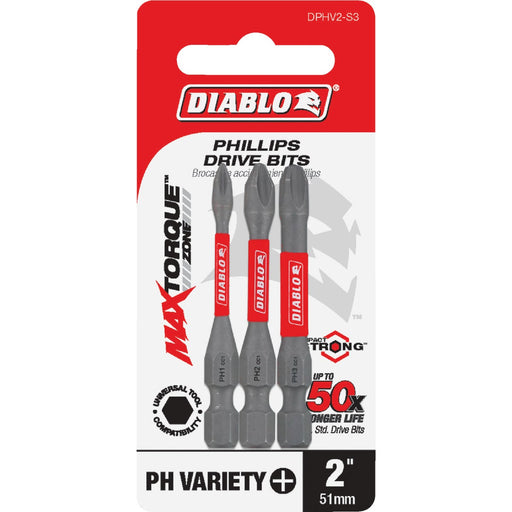 Diablo 3-Piece Phillips 2 In. Impact Screwdriver Bit Set