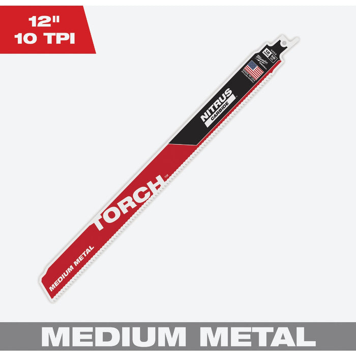 Milwaukee TORCH 12 In. 10 TPI NITRUS Carbide Medium Metal Reciprocating Saw Blade