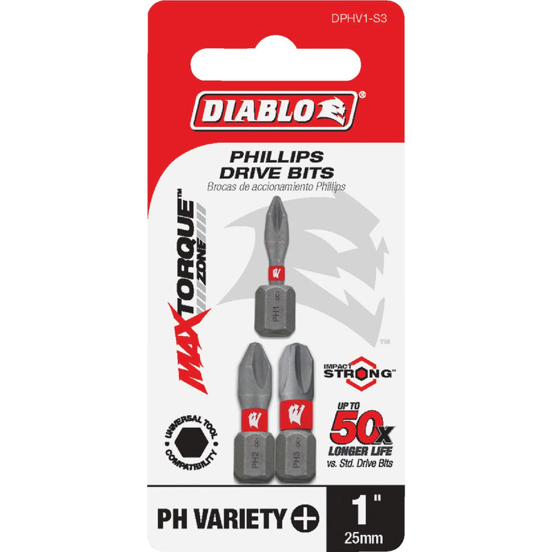 1 In. Phillips Drive Bit Assorted Pack (3-Piece)
