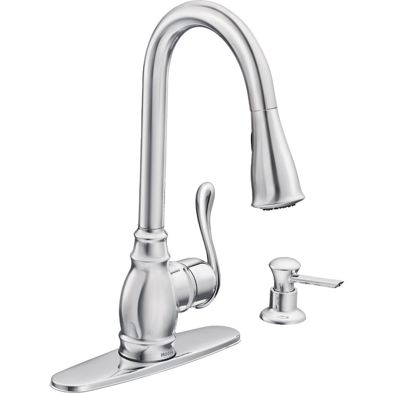 Moen Anabelle 1-Handle Lever Pull-Down Kitchen Faucet with Soap Dispenser, Chrome