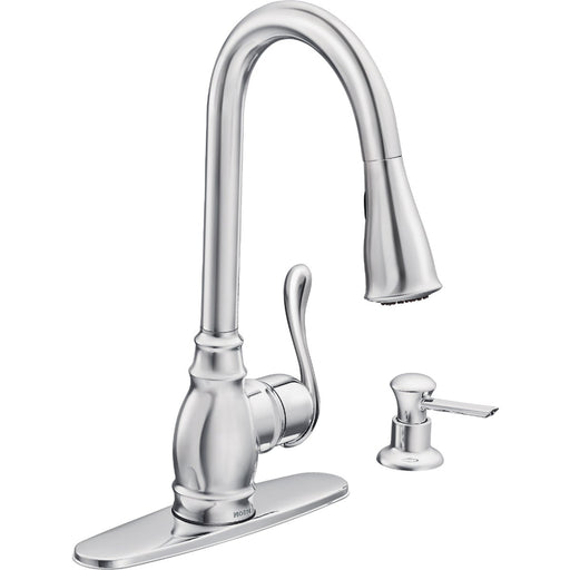 Moen Anabelle 1-Handle Lever Pull-Down Kitchen Faucet with Soap Dispenser, Chrome