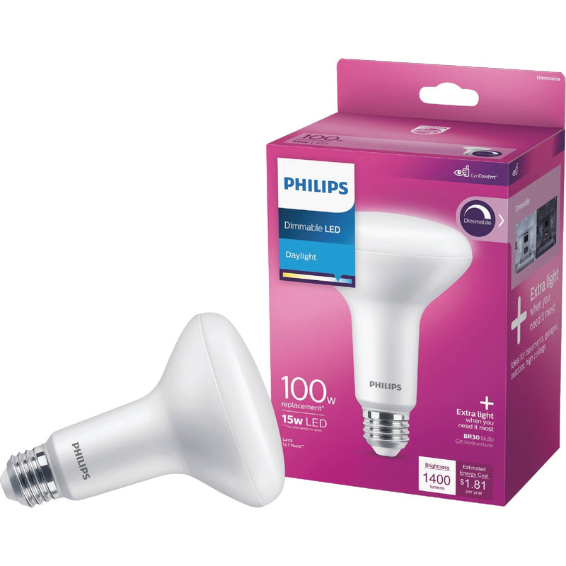 Philips 100W Equivalent Daylight BR30 Medium Dimmable LED Floodlight Light Bulb