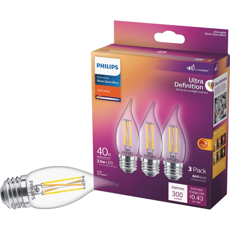 Philips Ultra Definition 40W Equivalent Soft White BA11 Medium LED Decorative Light Bulb (3-Pack)