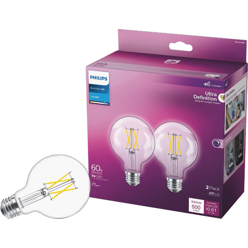 Philips Ultra Definition 60W Equivalent Daylight G25 Medium LED Decorative Light Bulb (2-Pack)