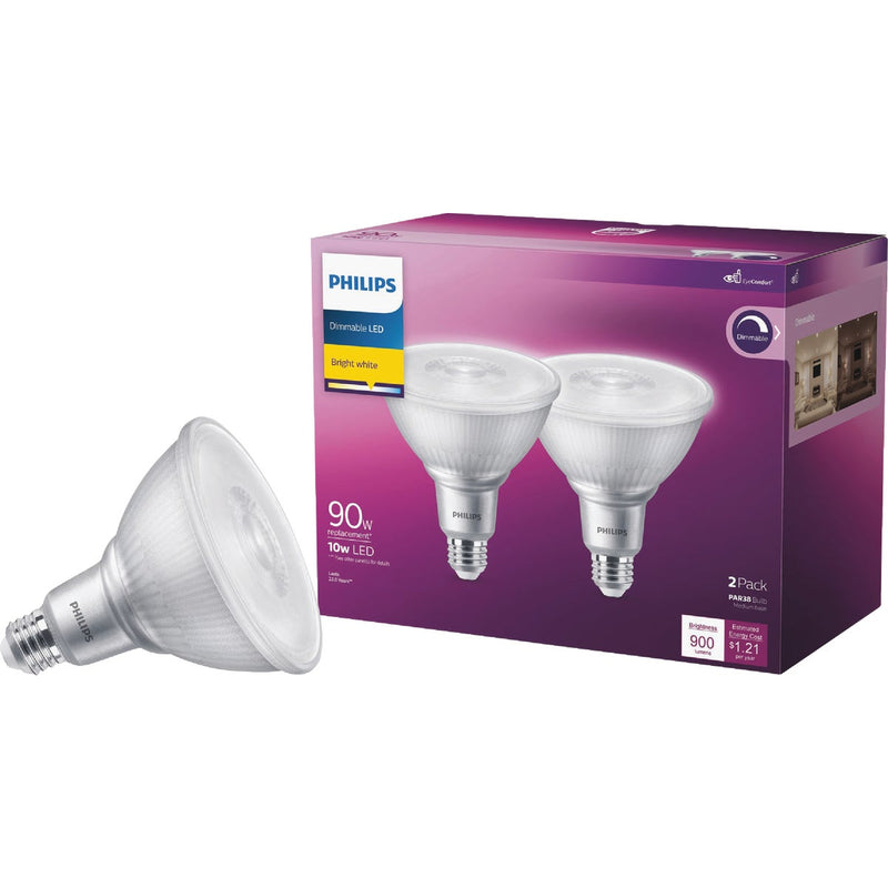 Philips 90W Equivalent Bright White PAR38 Medium Indoor/Outdoor LED Floodlight Light Bulb (2-Pack)